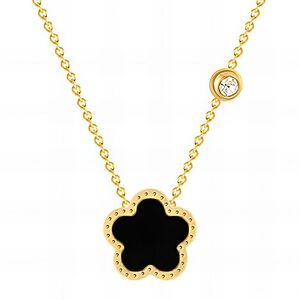 Brand New 18K Gold Black Cubic Zirconia Inlay Necklace